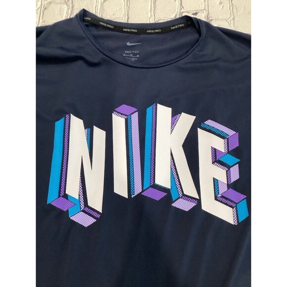 Nike T-Shirt Men’s Size XL Navy Blue Polyester Spanex Blend S Sleeve Dri-Fit - Picture 4 of 7